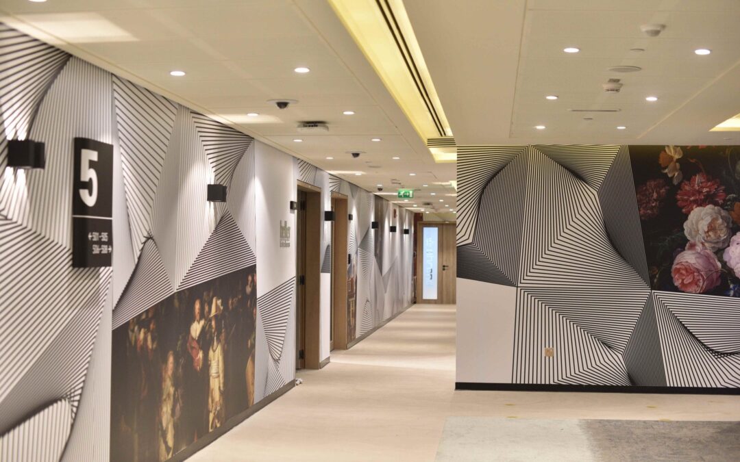 Skyne creates graphic wall design for Dutch Design Center